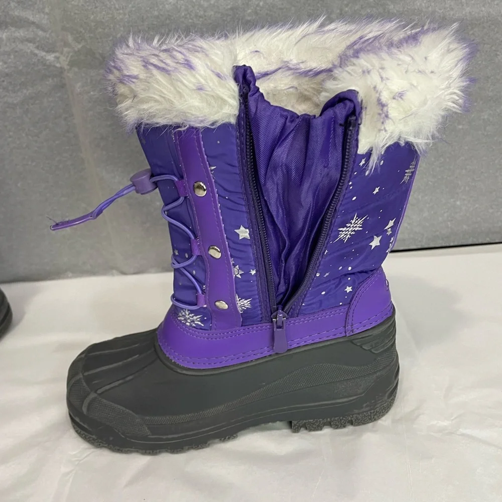 Purple Snowflake Thermolite Kids Snow Winter Rain Boots Fur Lined Size 3